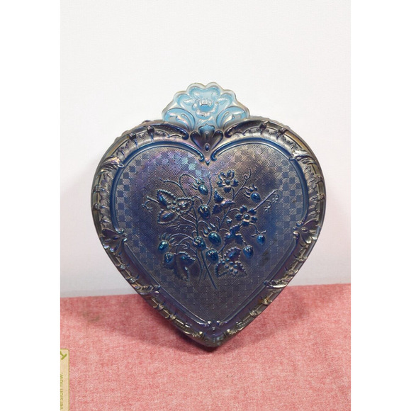 Fenton Blue Carnival Glass Heart Shaped Box* - Picture 1 of 8